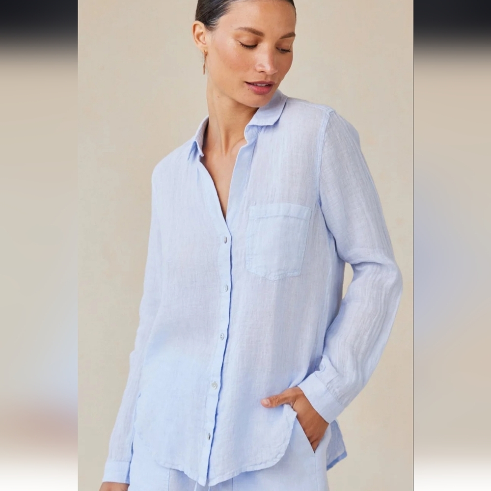 Bella Dahl Linen Pocket Button Down In Perennial Blue XS - Picture 2 of 10